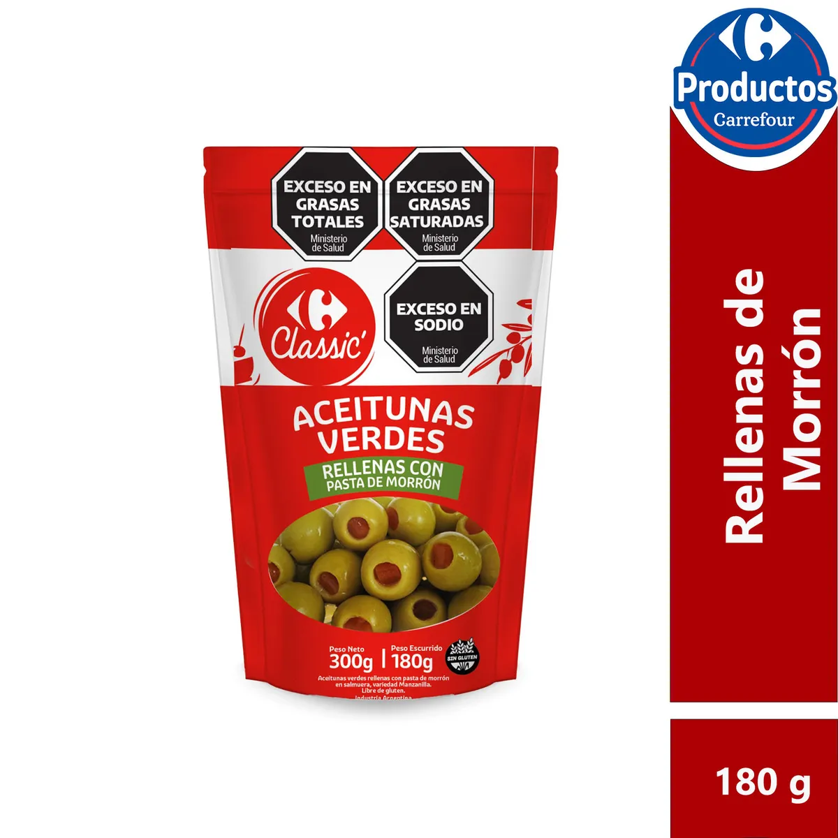 Aceitunas verdes Carrefour Classic rellenas doypack 180 grs