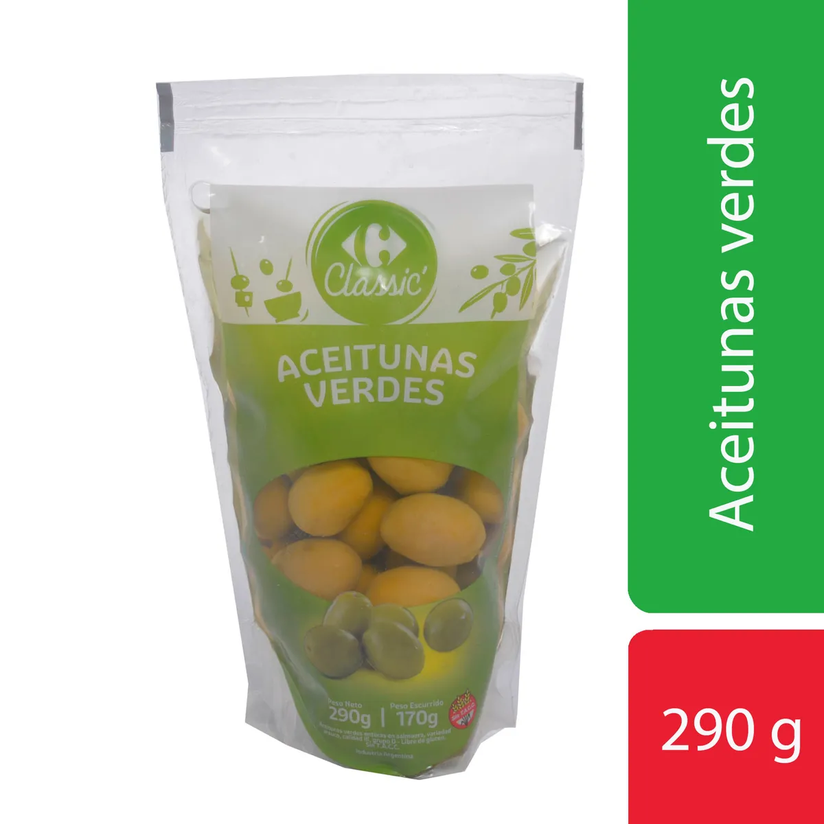 Aceituna verde Carrefour classic dp 170 g.