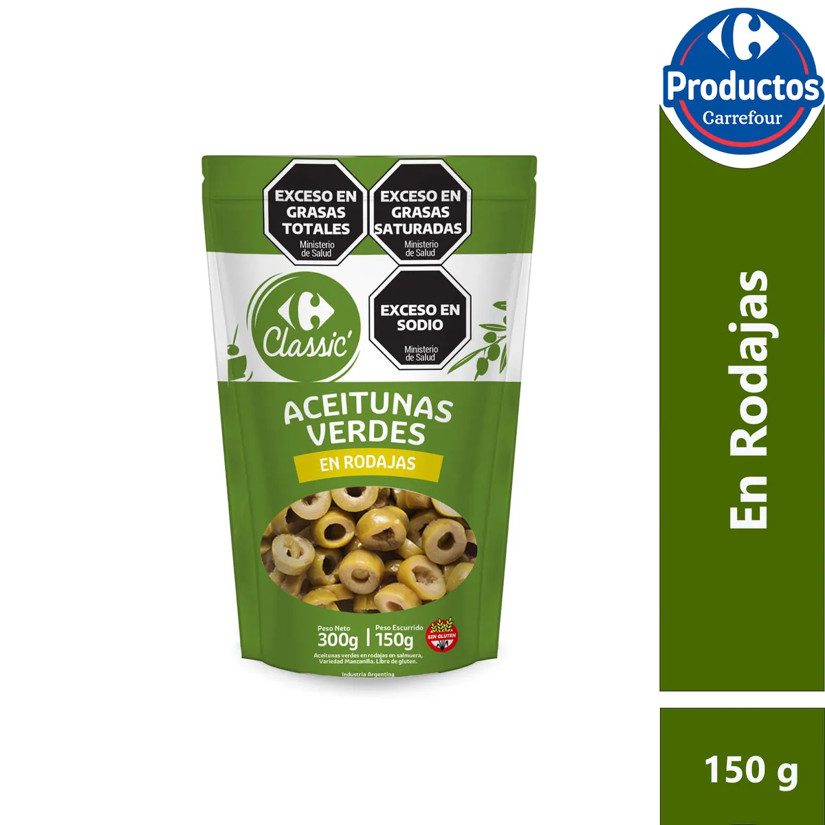 Aceituna verde Carrefour Classic en rodajas doypack 150 grs