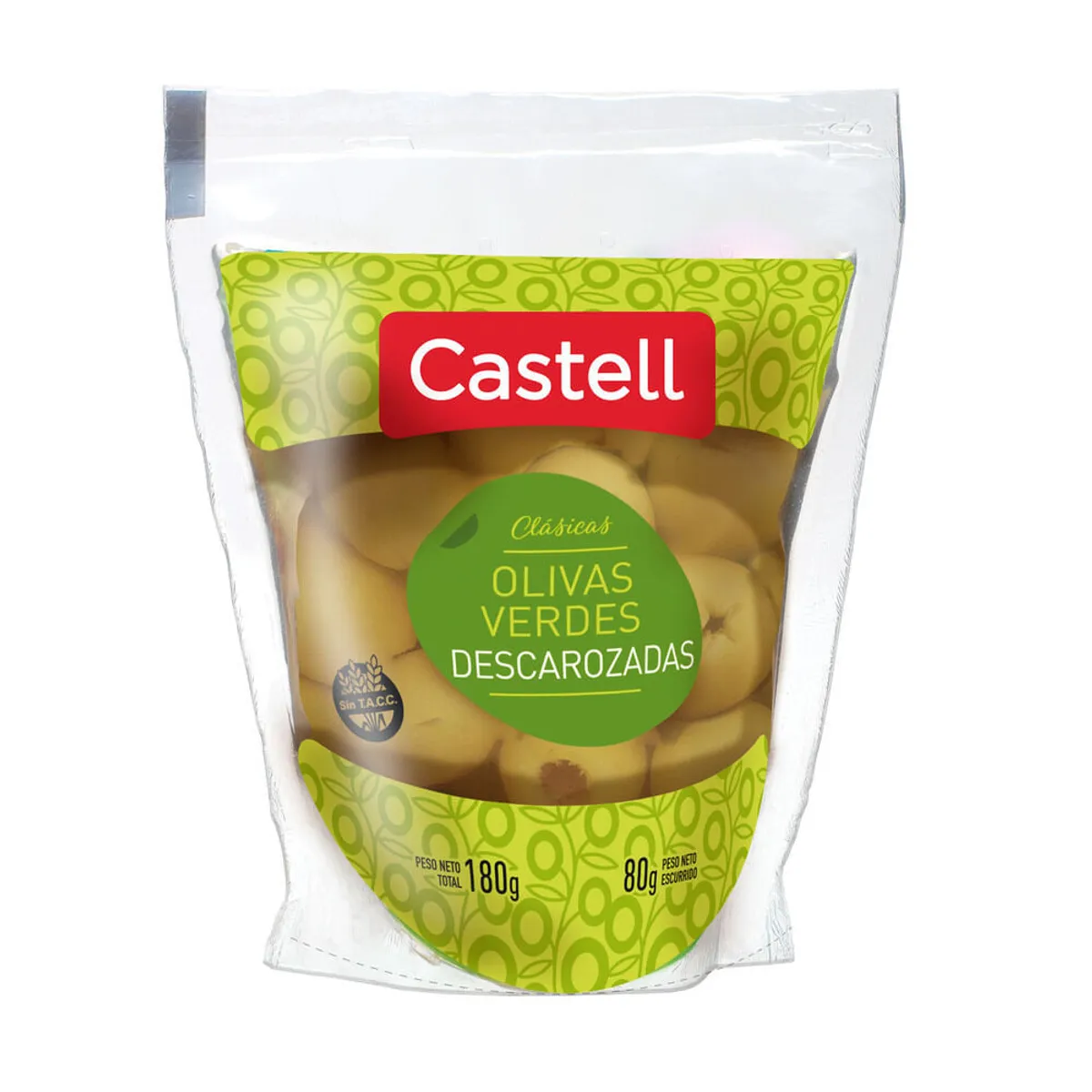 Aceitunas verdes Castell descarozadas 80 g.