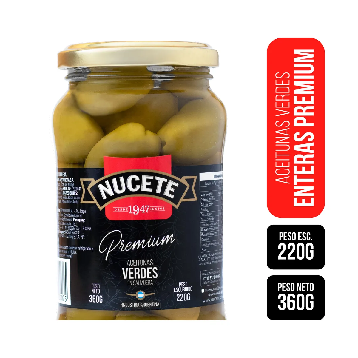 Aceitunas verdes Nucete premium 360 g.