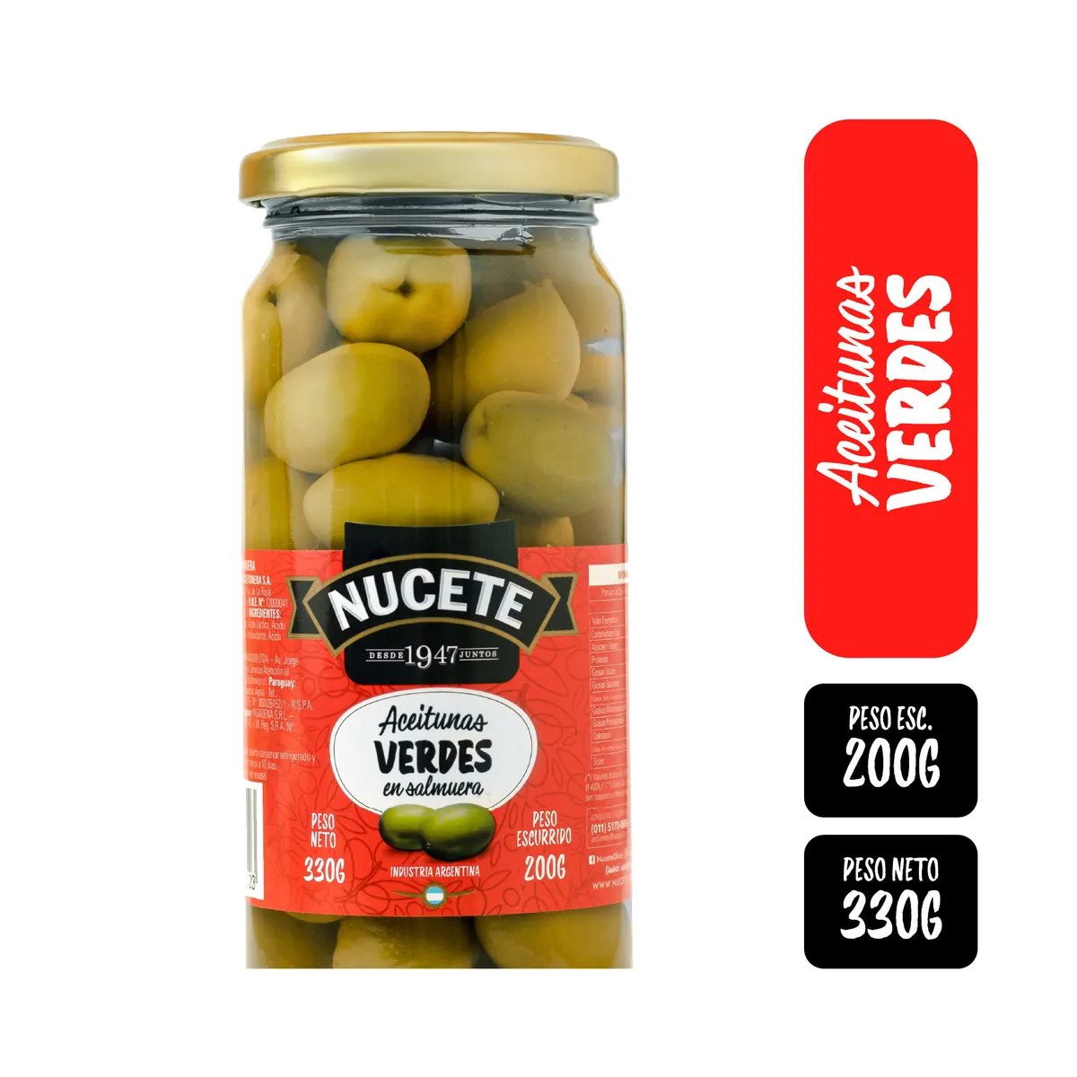 Aceitunas verdes Nucete frasco 200 g.