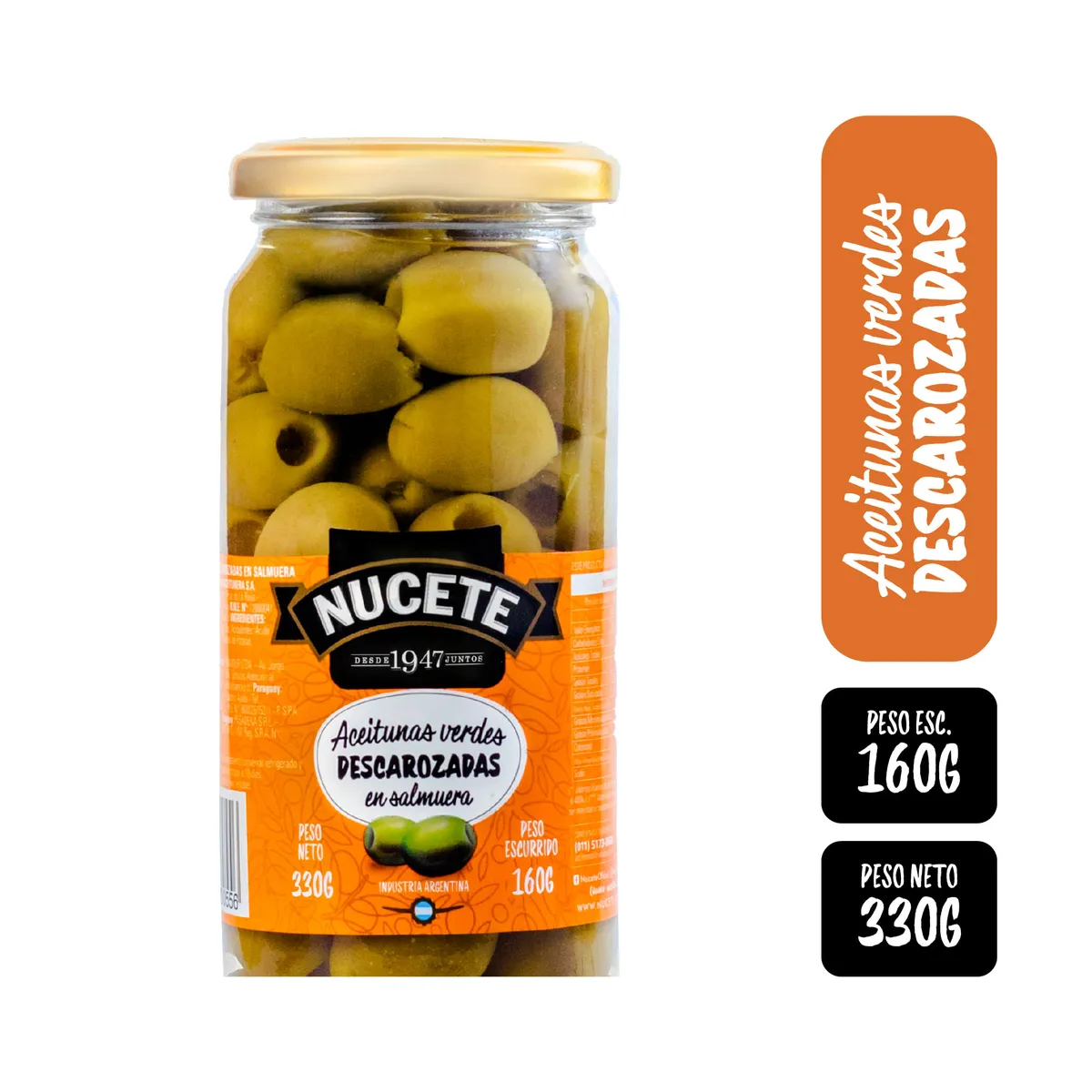 Aceitunas verdes Nucete descarozadas 160 g.
