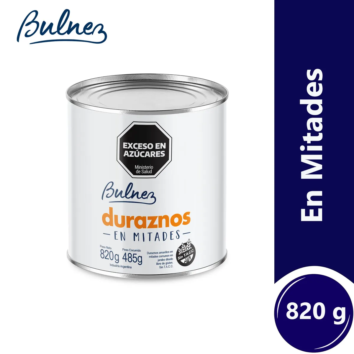 Duraznos en mitades Bulnez en lata 820 g.