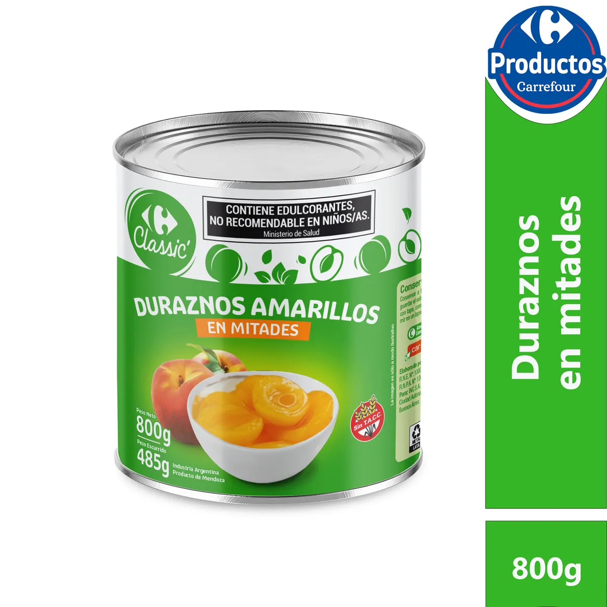 Duraznos amarillos en mitades Carrefour Light 800 g.