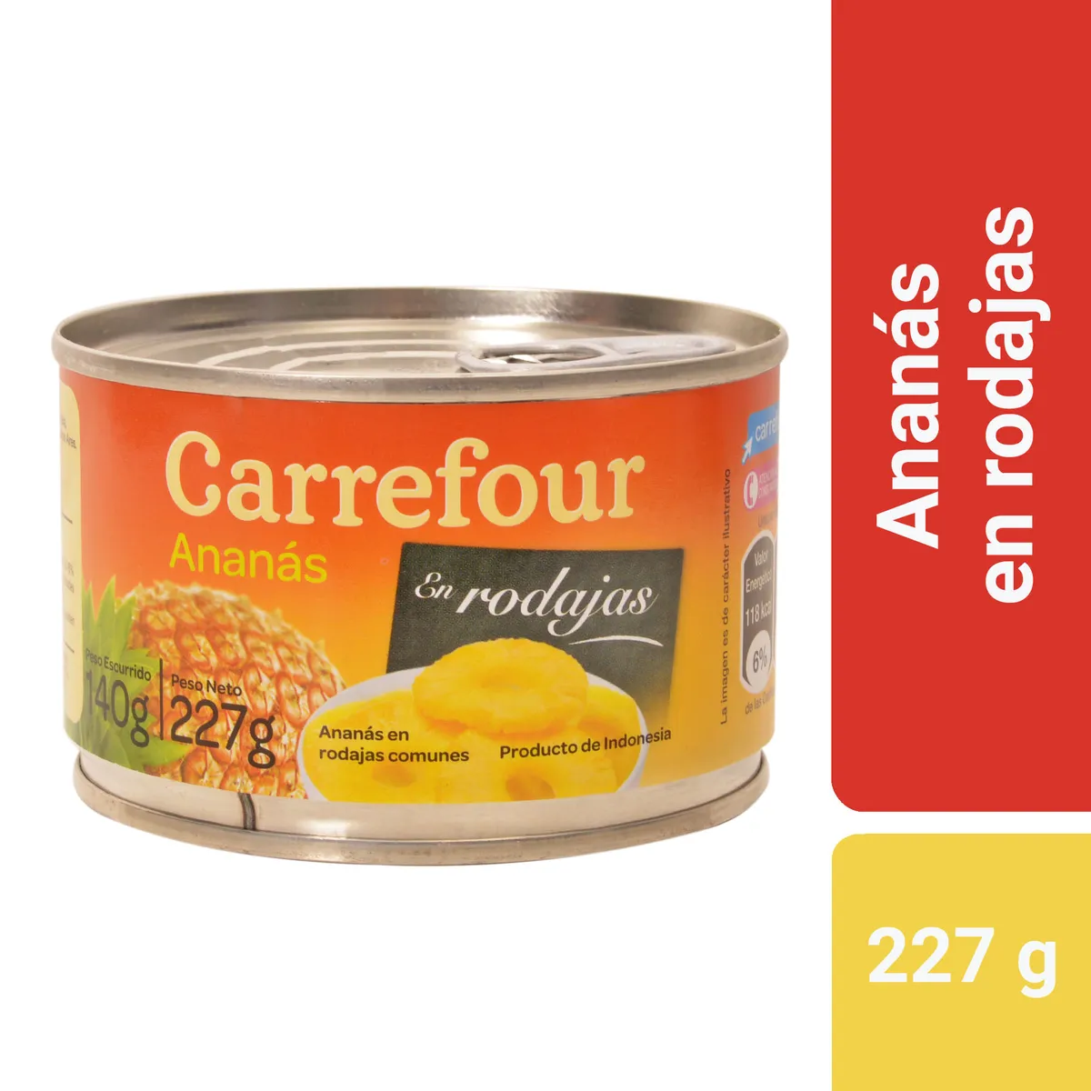 Ananá en rodajas Carrefour lata 227 g.