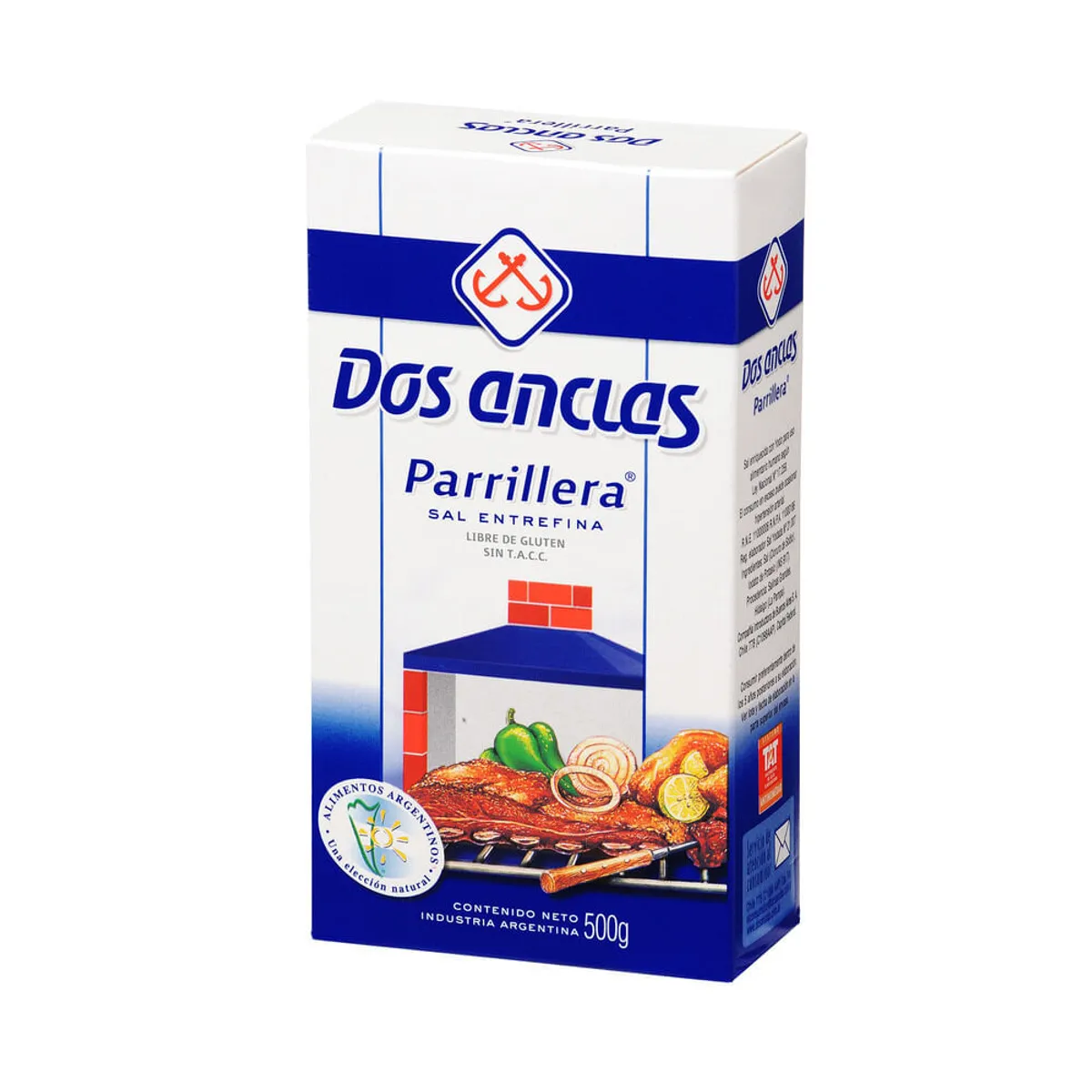 Sal parrillera Dos Anclas caja 500 g.