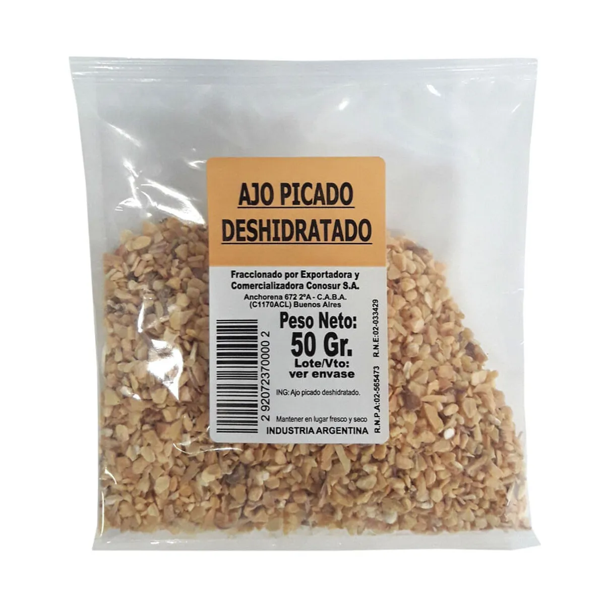 Ajo picado deshidratado 50 g.