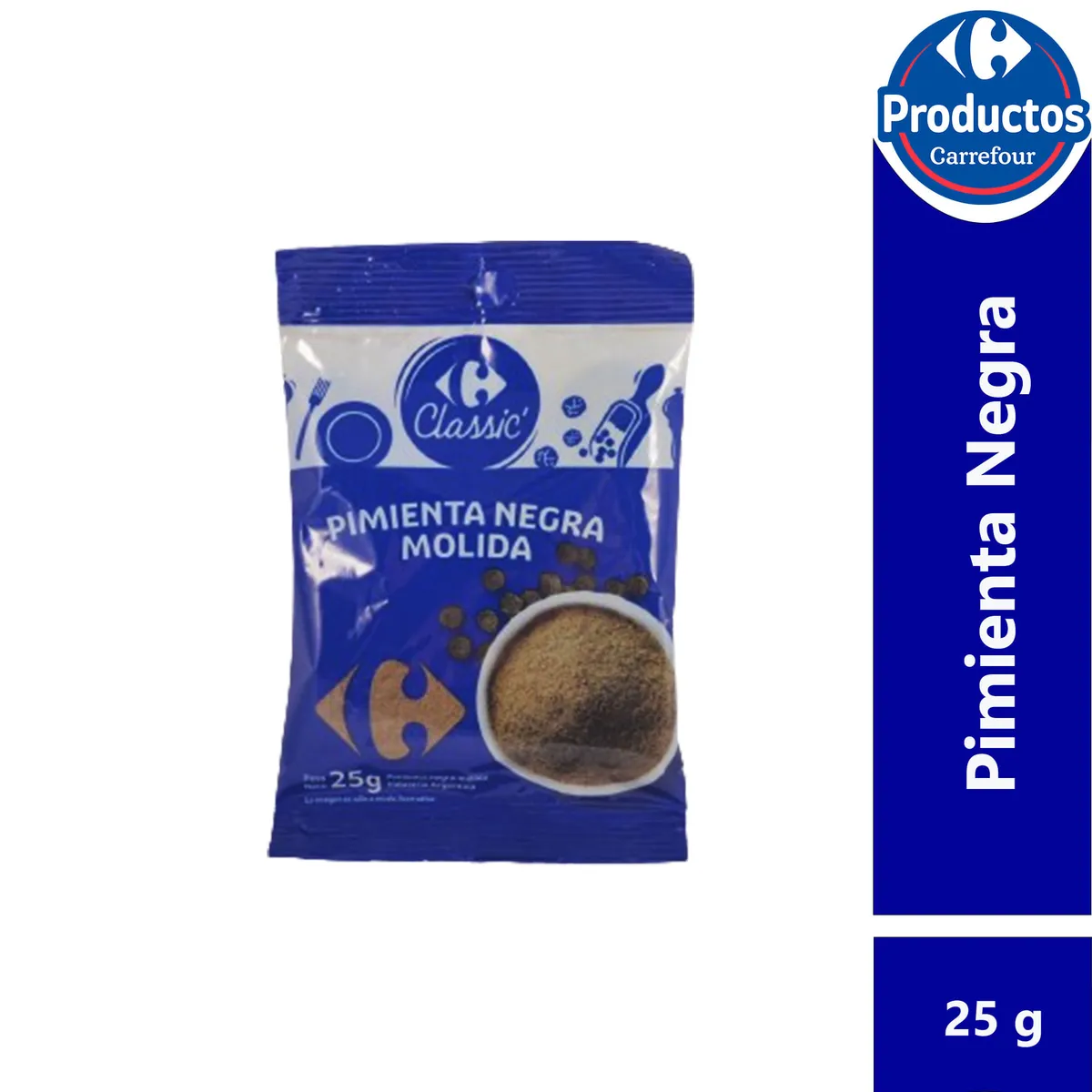 Pimienta negra Carrefour classic en sobre 25 g.