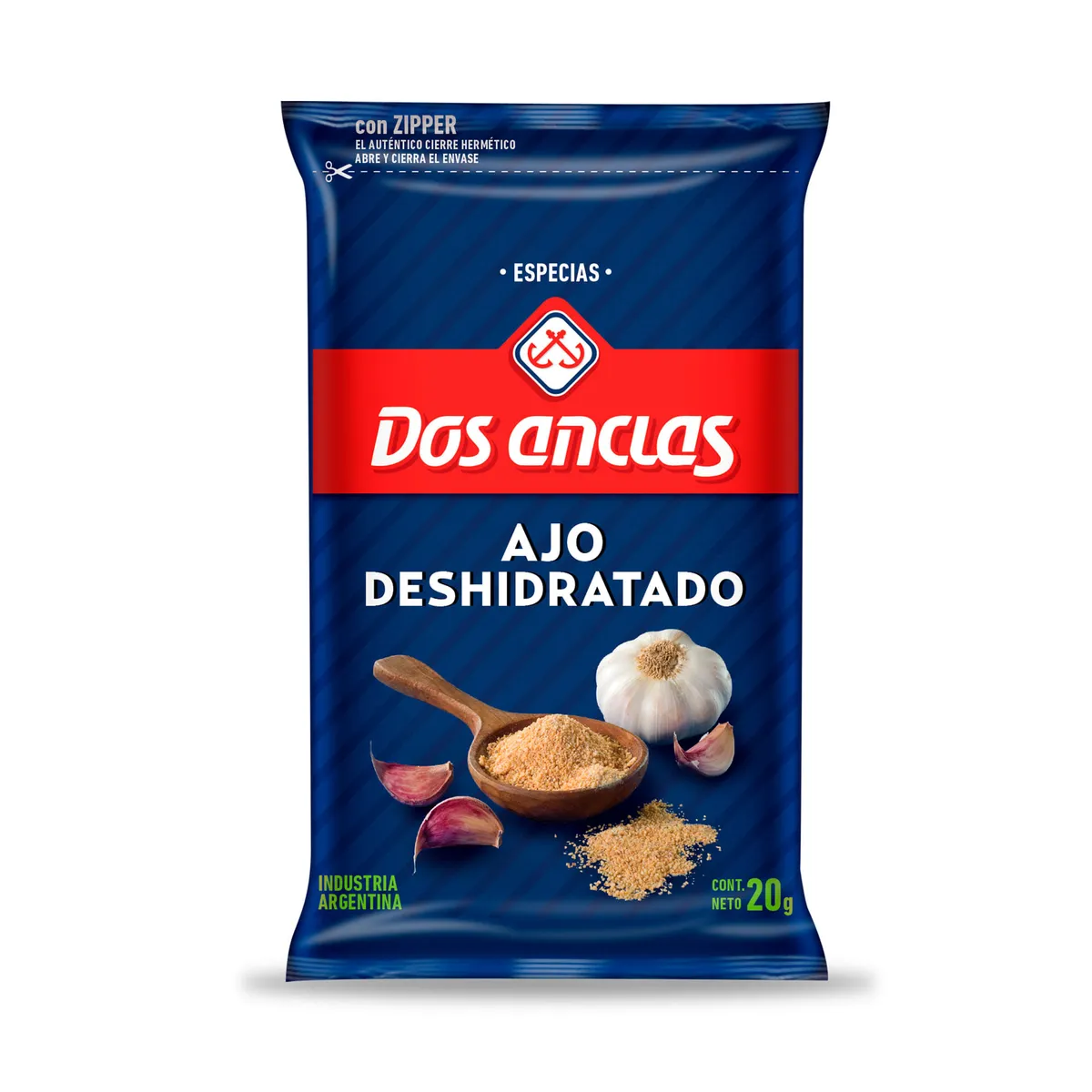 Ajo en polvo Dos Anclas sobre 20 g.