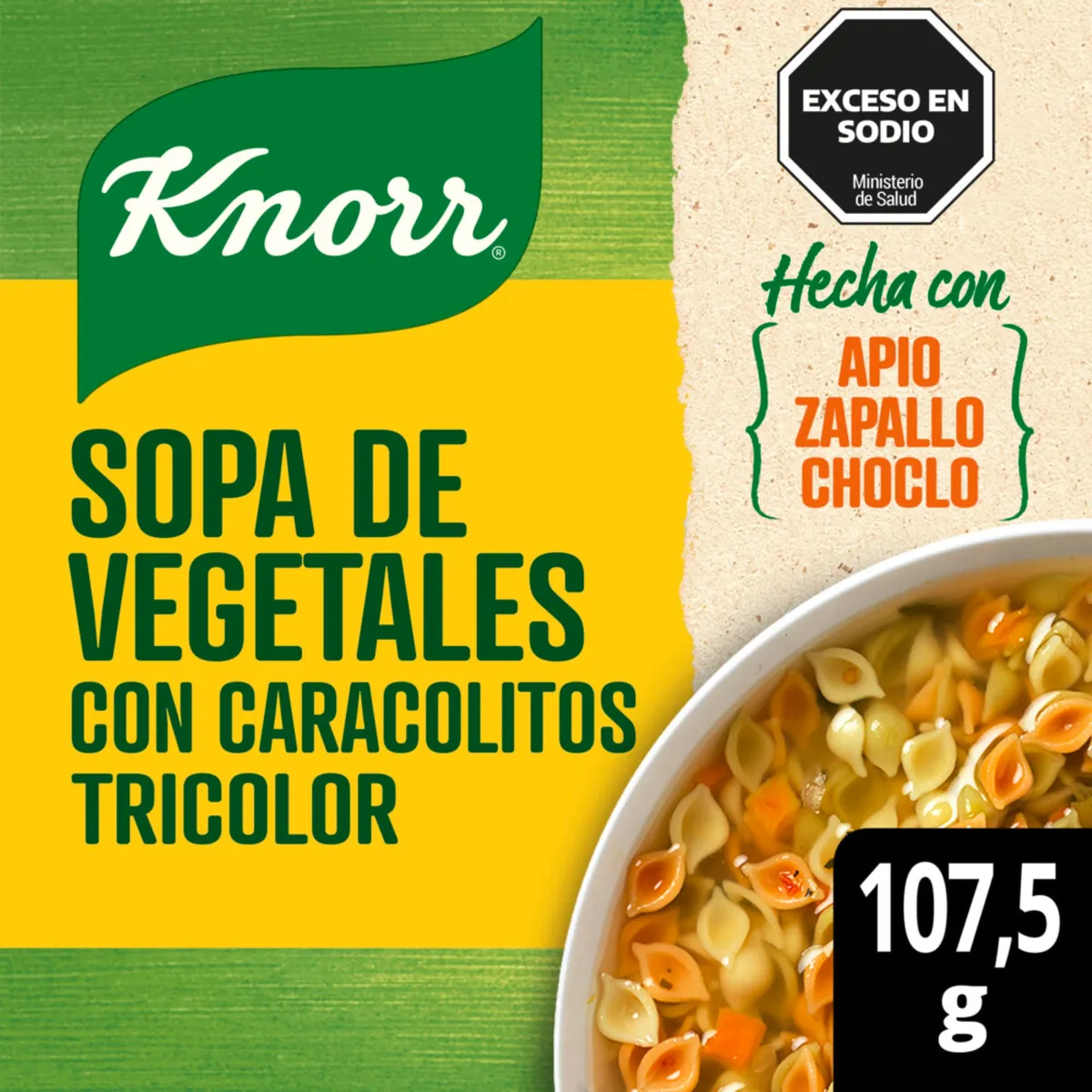 Sopa de vegetales Knorr con caracolitos tricolor 107.5 g.