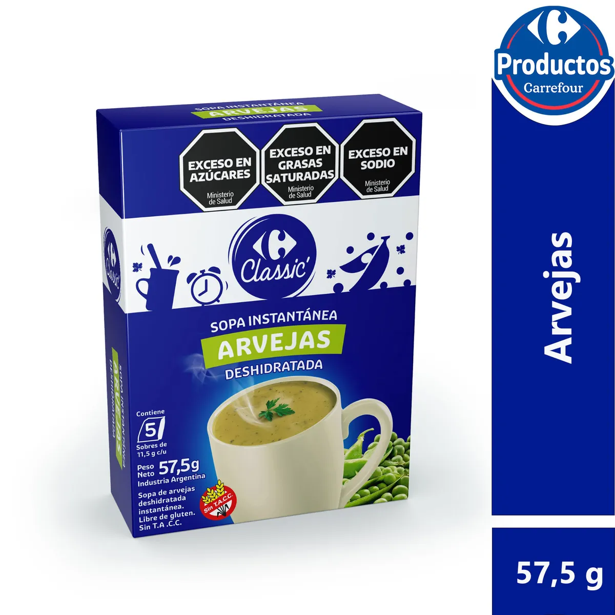 Sopa instantánea Carrefour classic arvejas 5 uni