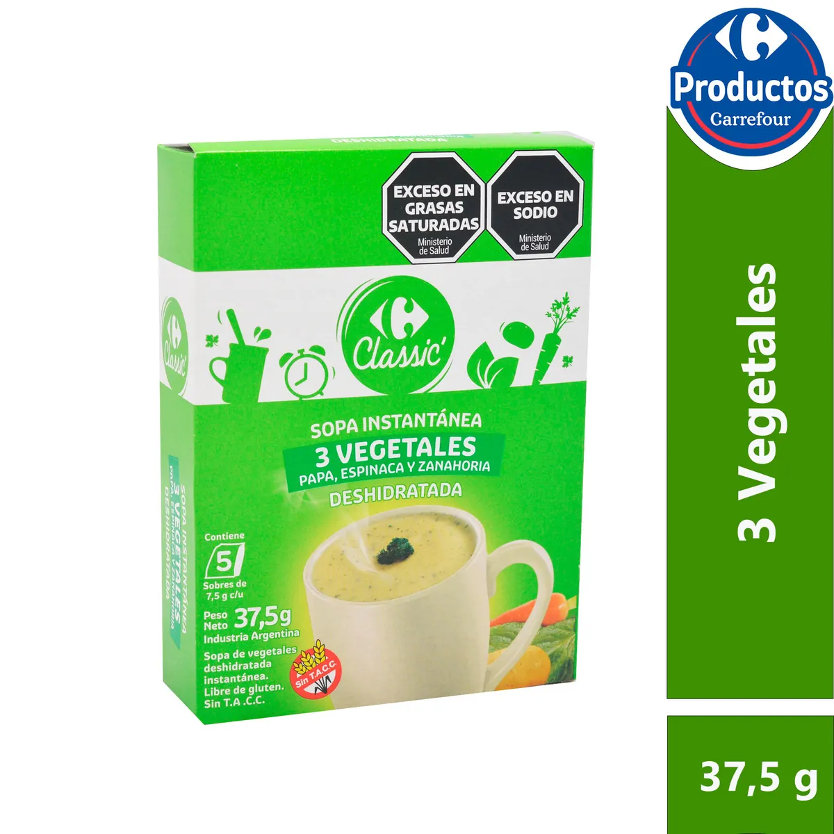 Sopa instantanea Carrefour classic light 3 vegetales 5 uni