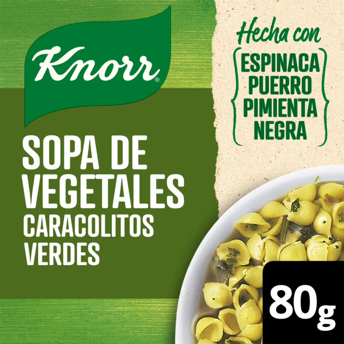 Sopa de vegetales Knorr caracolitos verdes 80 g.