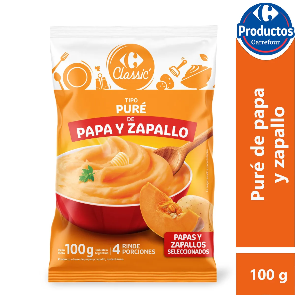 Puré de papas y zapallo instantáneo Carrefour classic 100 g.
