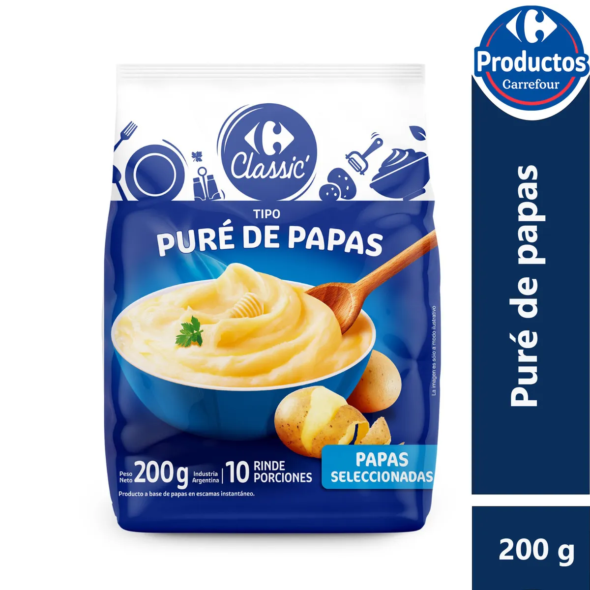 Puré de papas instantáneo Carrefour classic 200 g.