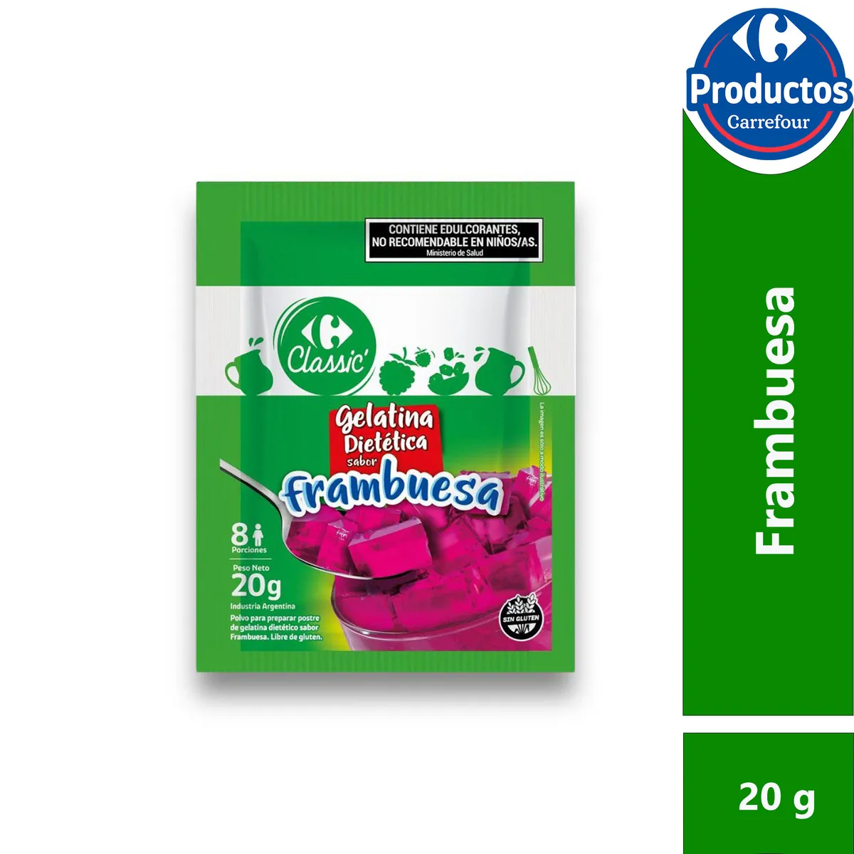 Gelatina light Carrefour Classic sabor frambuesa 20 grs