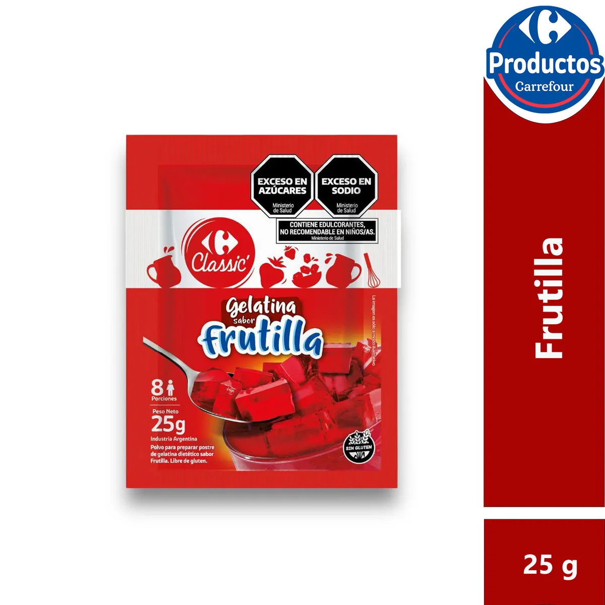 Gelatina Carrefour Classic sabor frutilla 25 grs