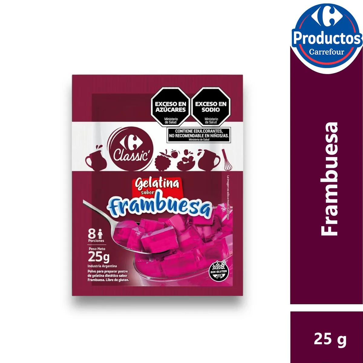 Gelatina Carrefour Classic sabor frambuesa 25 grs