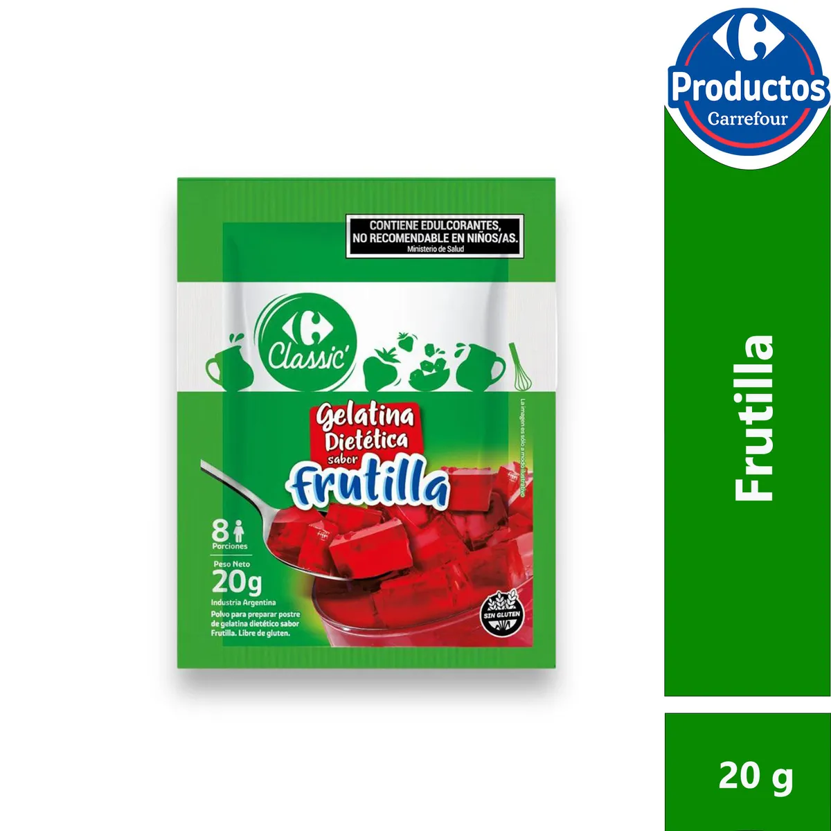 Gelatina light Carrefour Classic sabor frutilla 20 grs