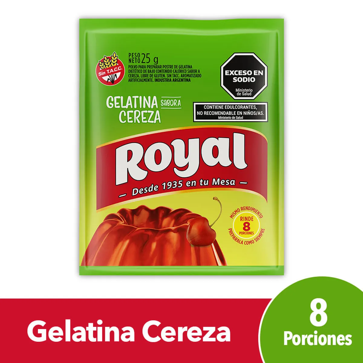 Gelatina Royal sabor cereza 25 g.