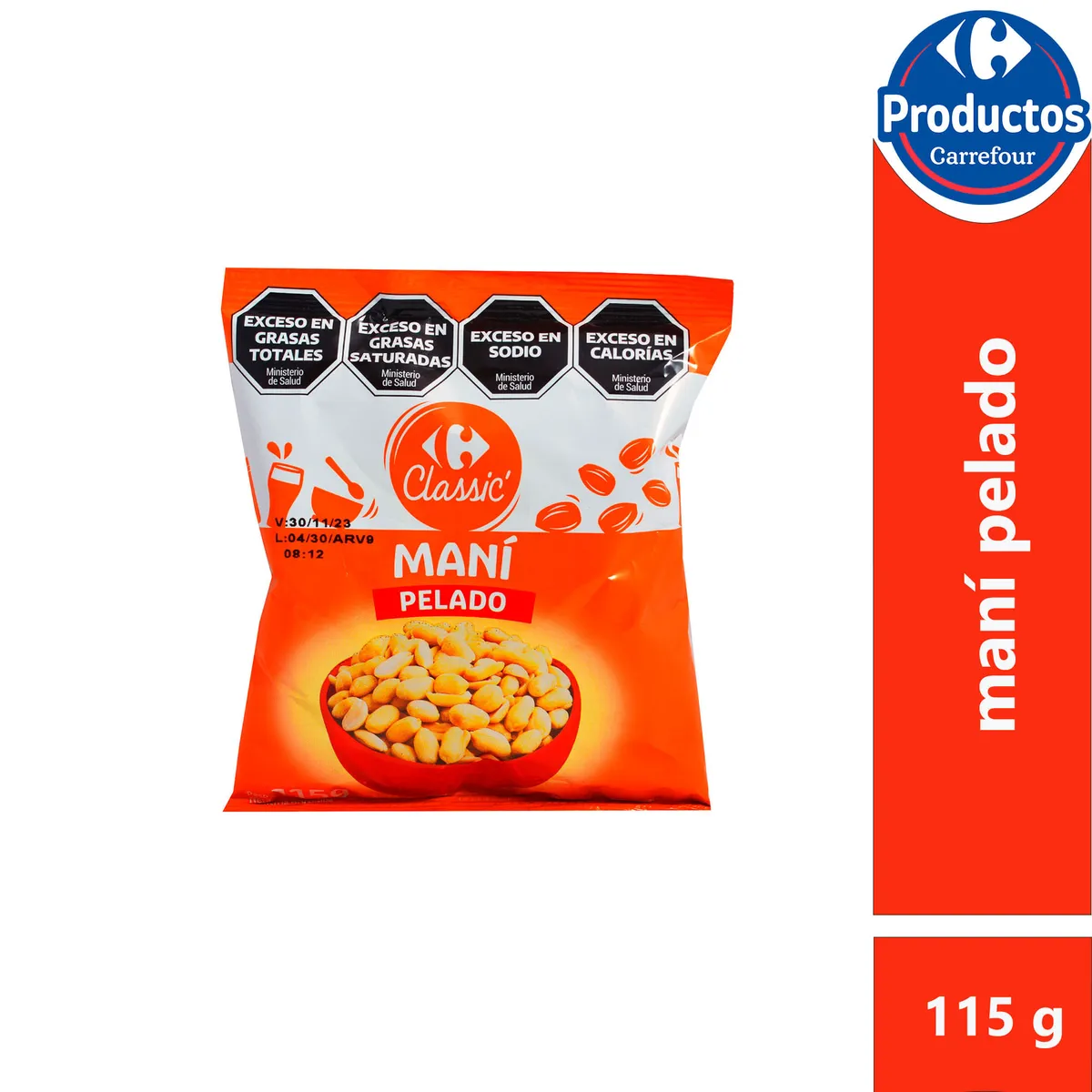 Mani pelado salado Carrefour classic 115 g.