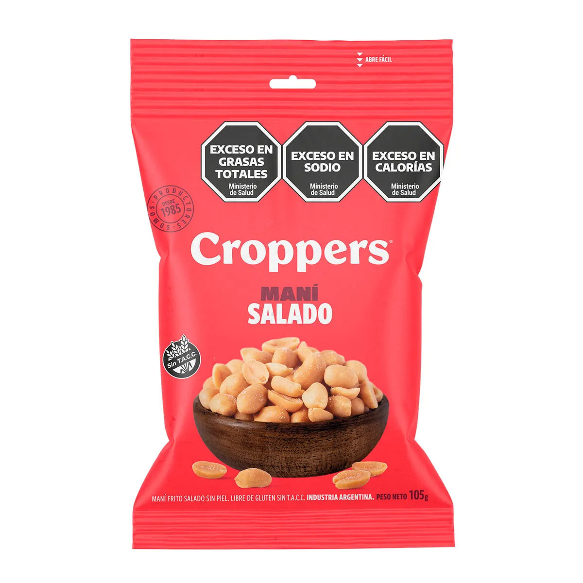 Maní pelado salado Croppers en bolsa 105 g.