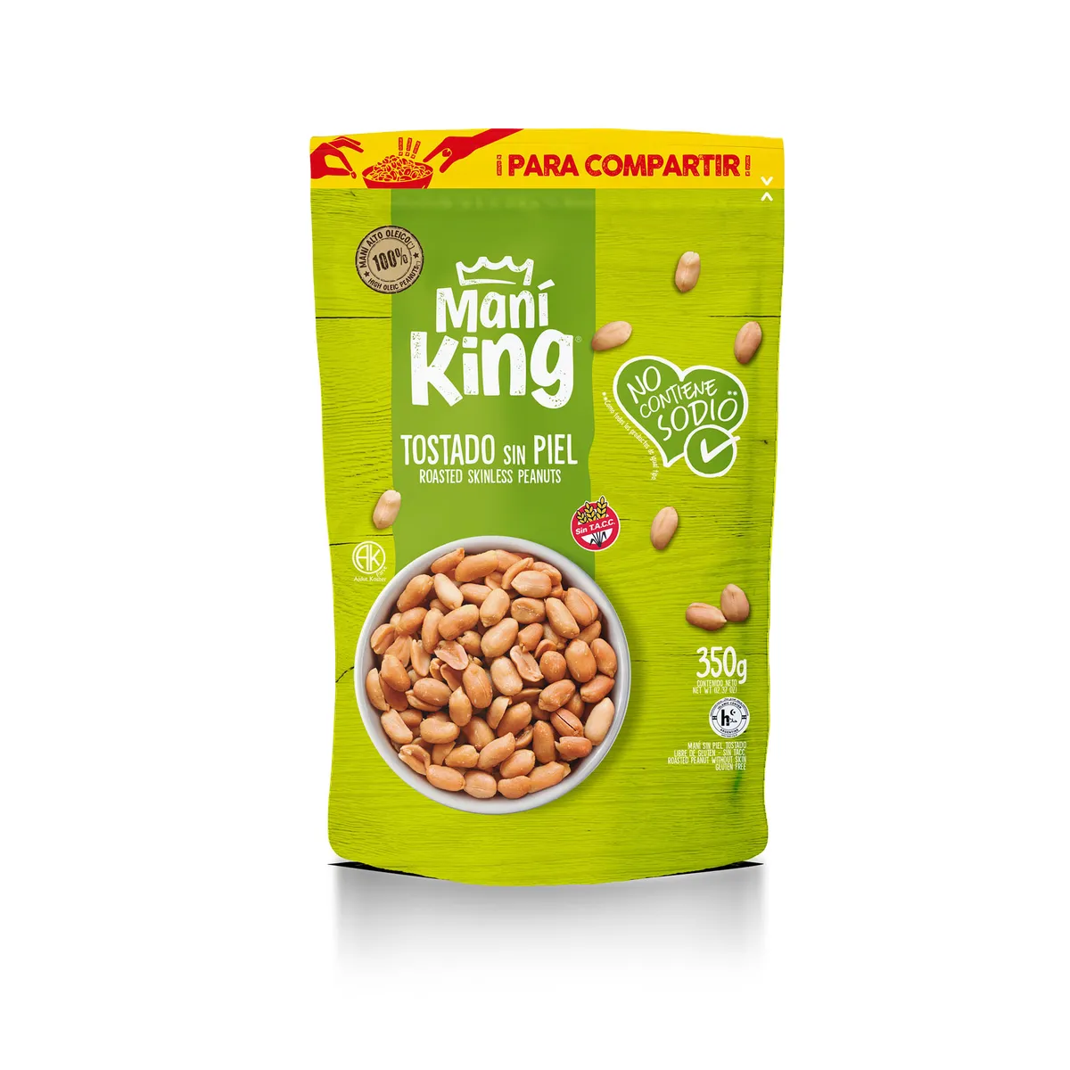 Maní pelado tostado King sin sal dp 350 g.