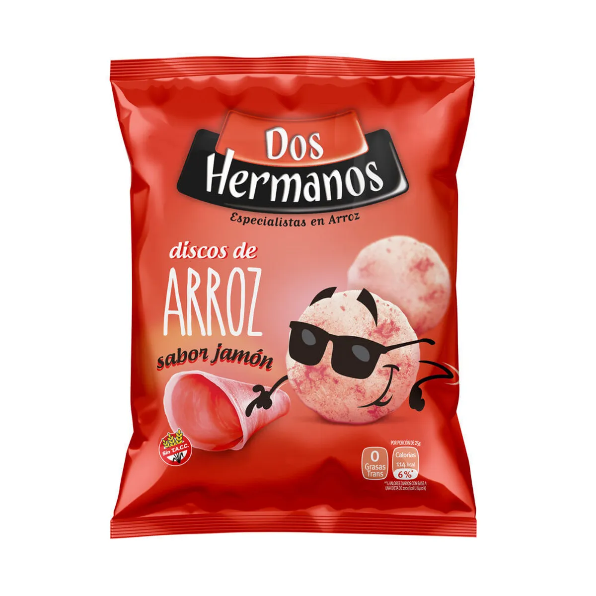 Snacks de arroz Dos Hermanos jamón 80 g.