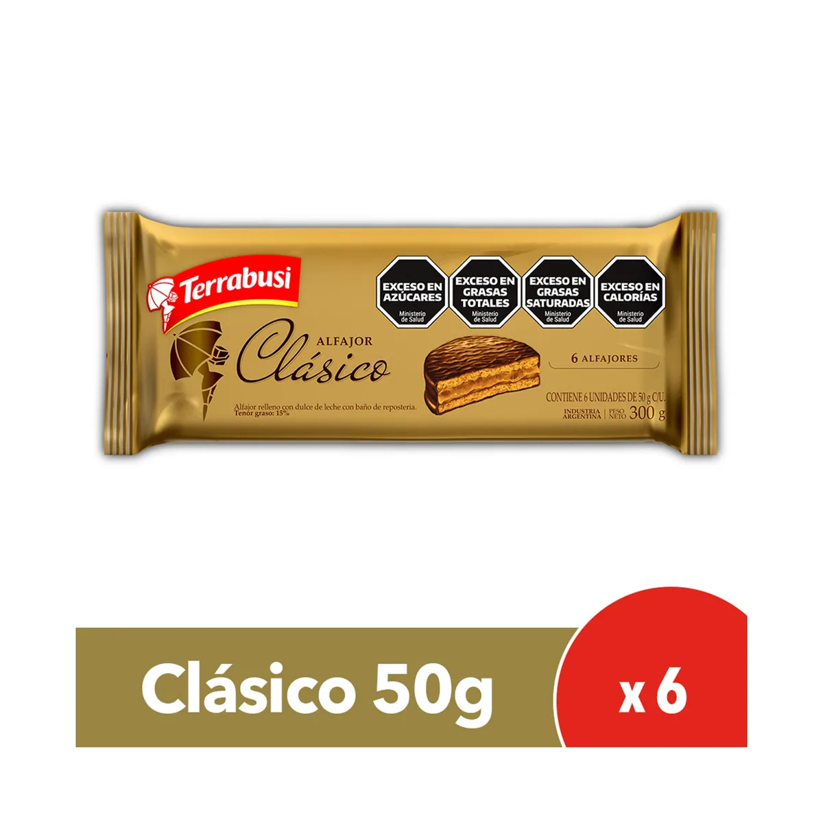 Alfajor Terrabusi chocolate clásico pack 6 uni