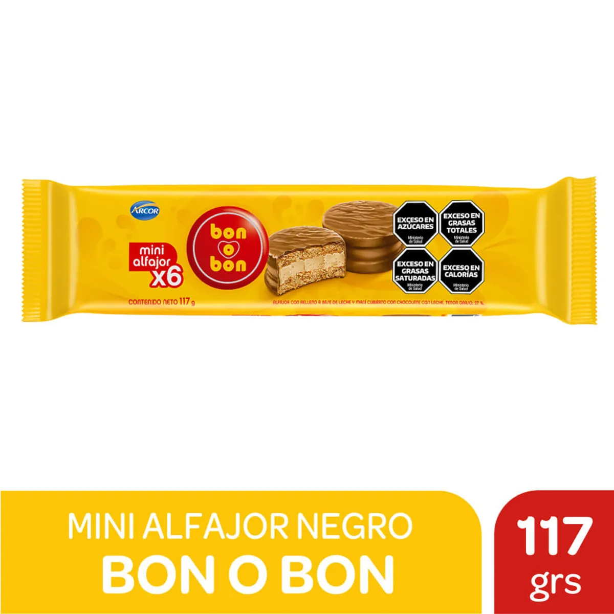 Alfajor Bon o Bon de chocolate mini 19.5 g. x 6 uni