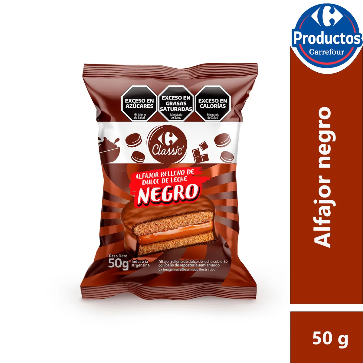 Alfajor Carrefour classic chocolate negro 50 g.