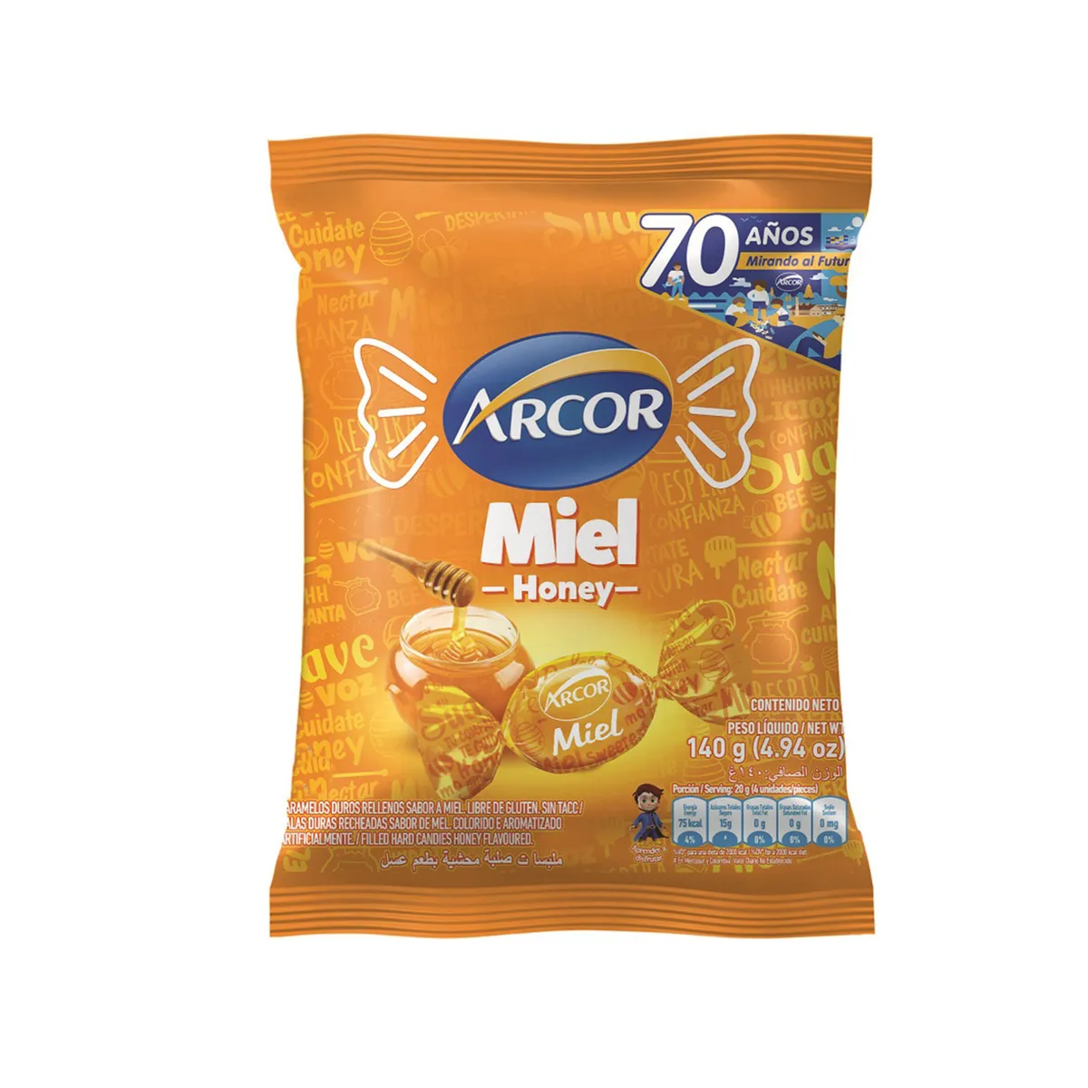 Caramelos rellenos de miel Arcor 140 g.