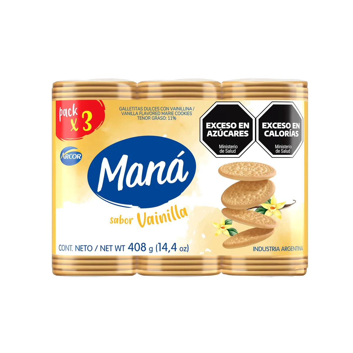 Galletitas Maná de vainilla livianas fp 3x 136 g.