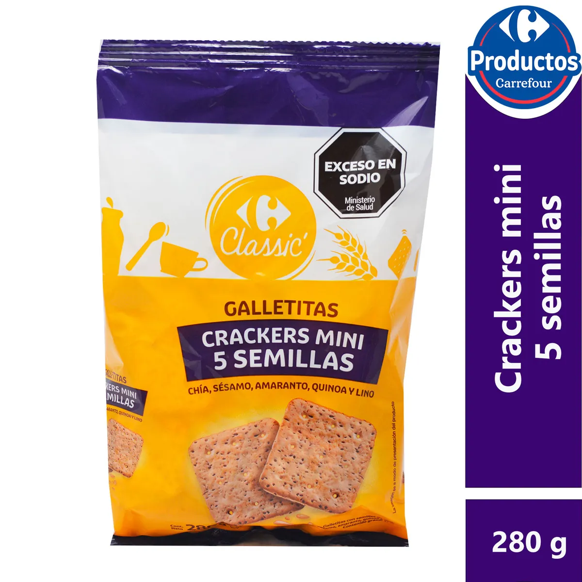 Galletitas crackers Carrefour classic mini 5 semillas 280 g.