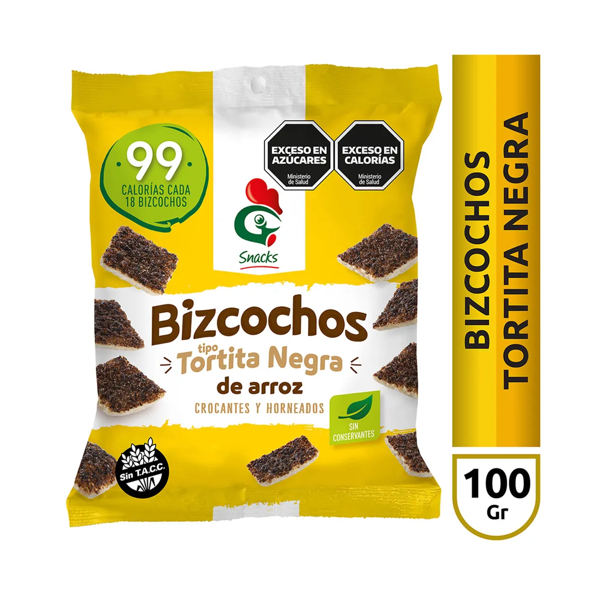 Bizcochos de arroz dulce Gallo snacks tortita negra 100 g.