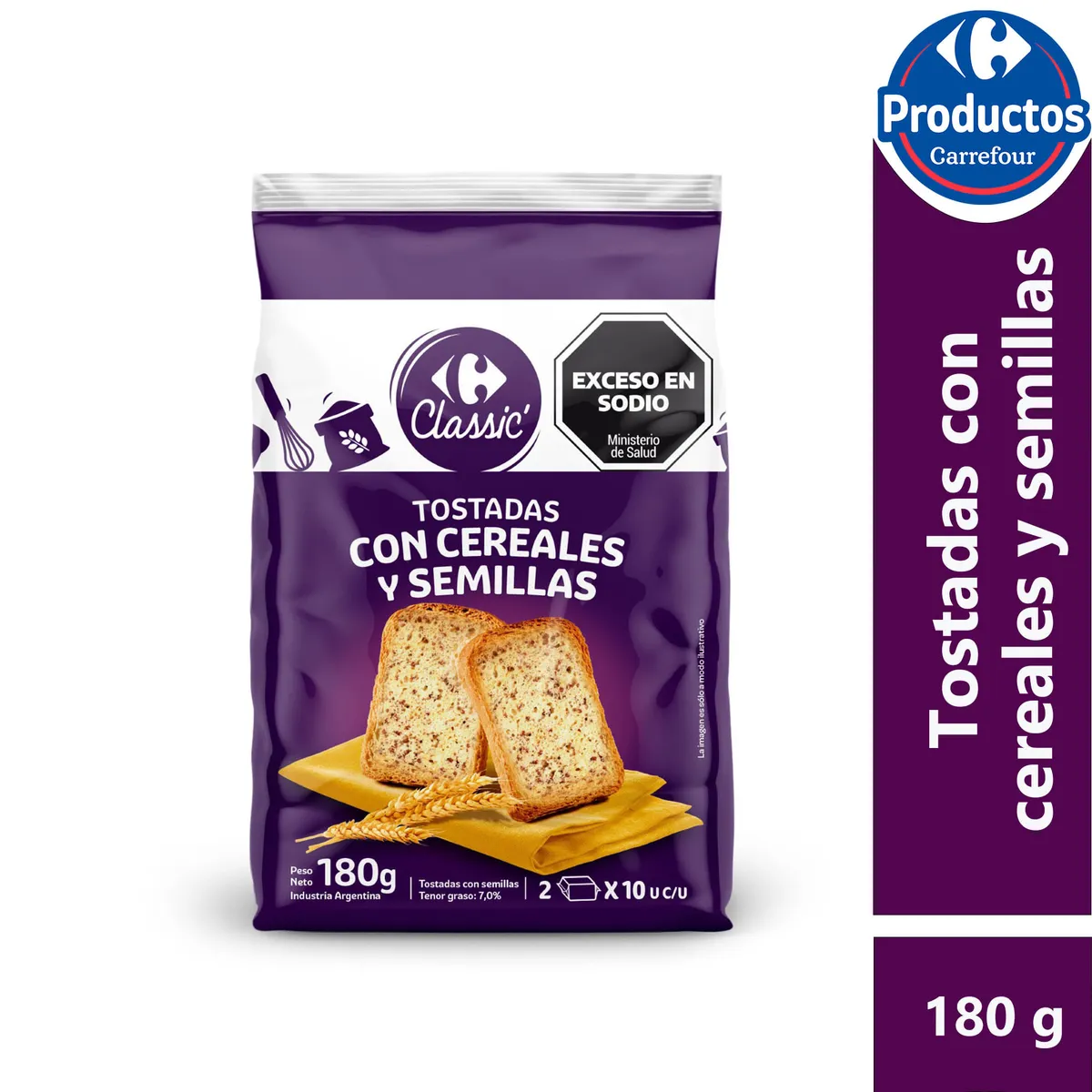 Tostadas Carrefour classic fibras y semillas 180 g.