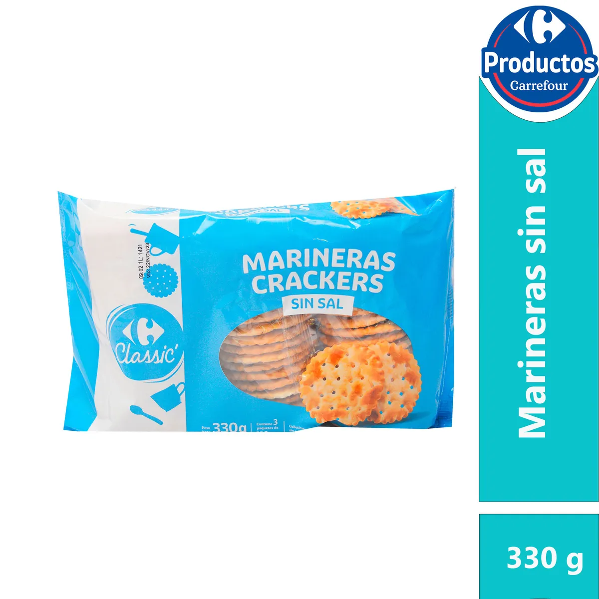 Galletas crackers marineras Carrefour classic sin sal 330 g.