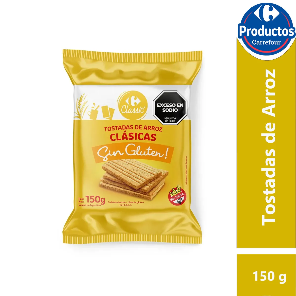Tostadas de arroz Carrefour Classic clásicas 150 g. sin TACC