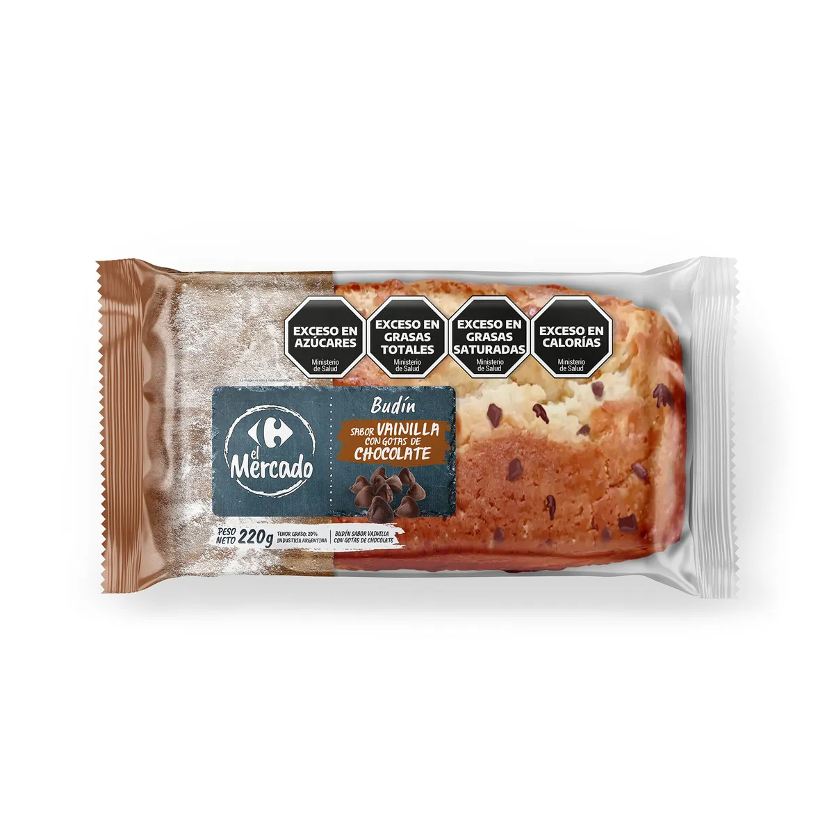 Budin con gotas de chocolate El Mercado 220 g.