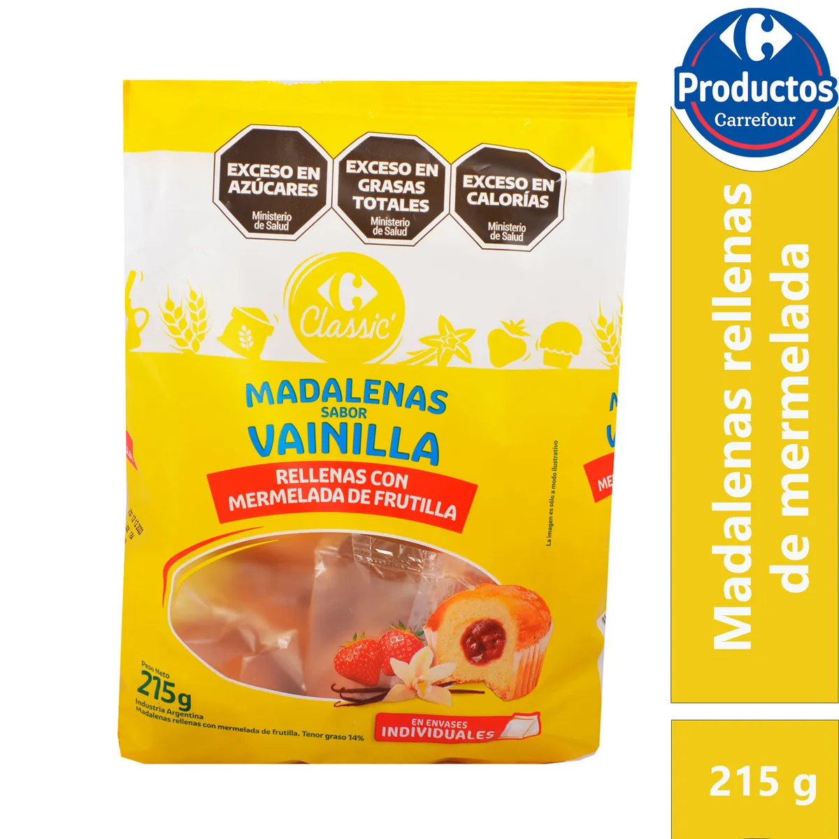 Madalenas Carrefour con mermelada de frutilla 215 g.