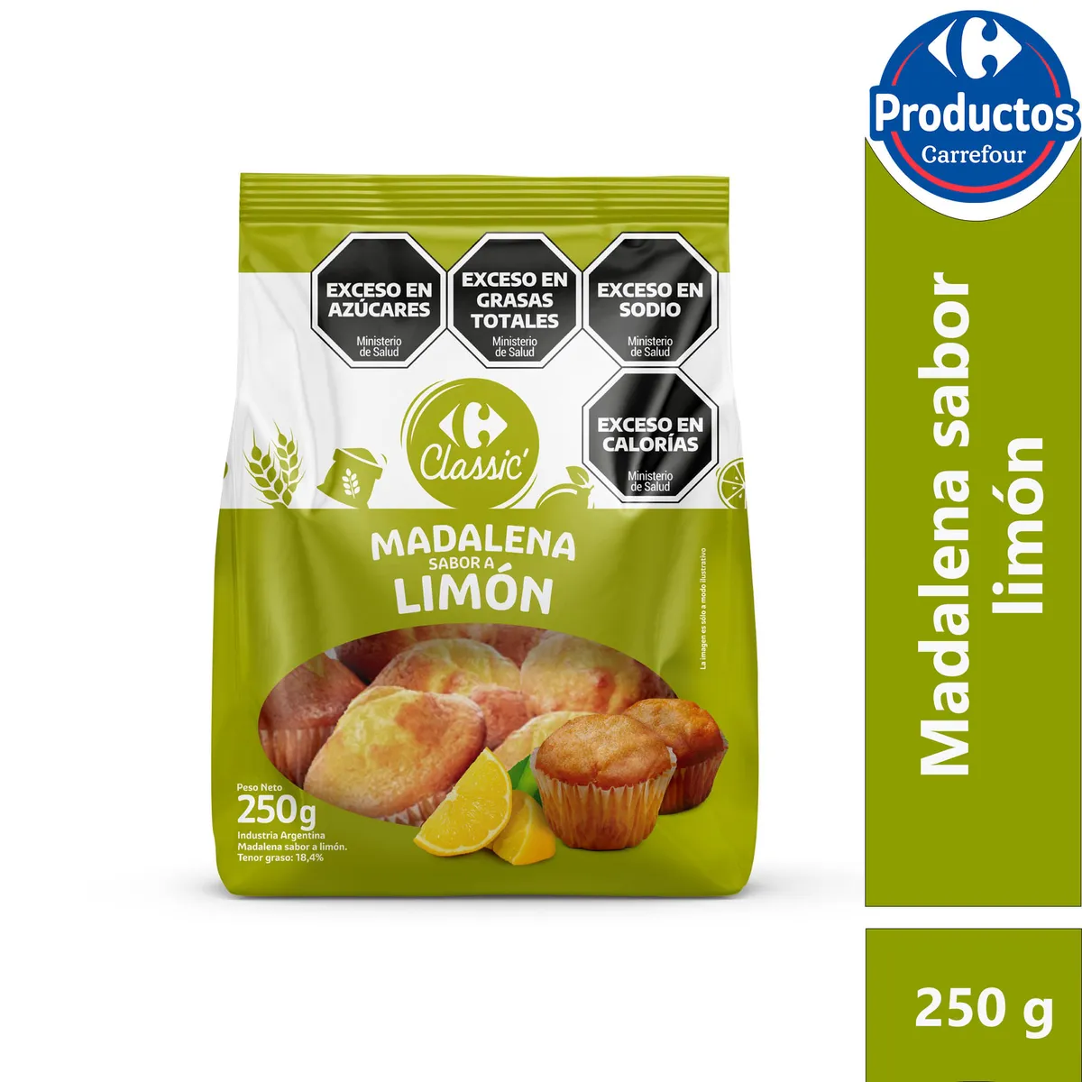 Madalenas Carrefour classic limón 250 g.
