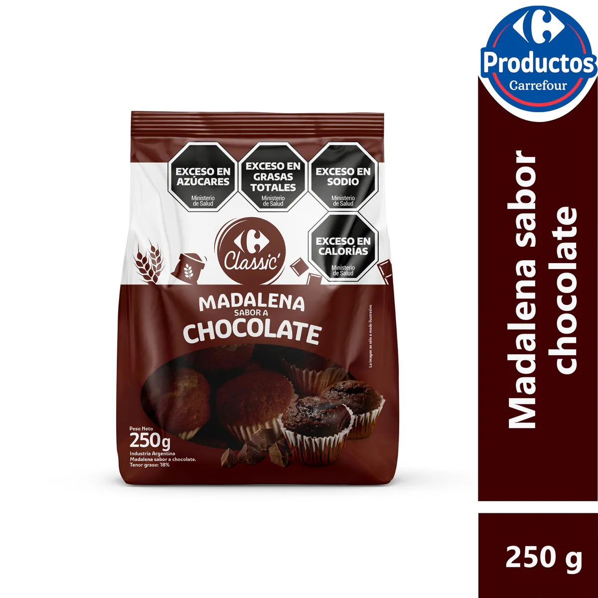 Madalenas Carrefour classic chocolate 250 g.