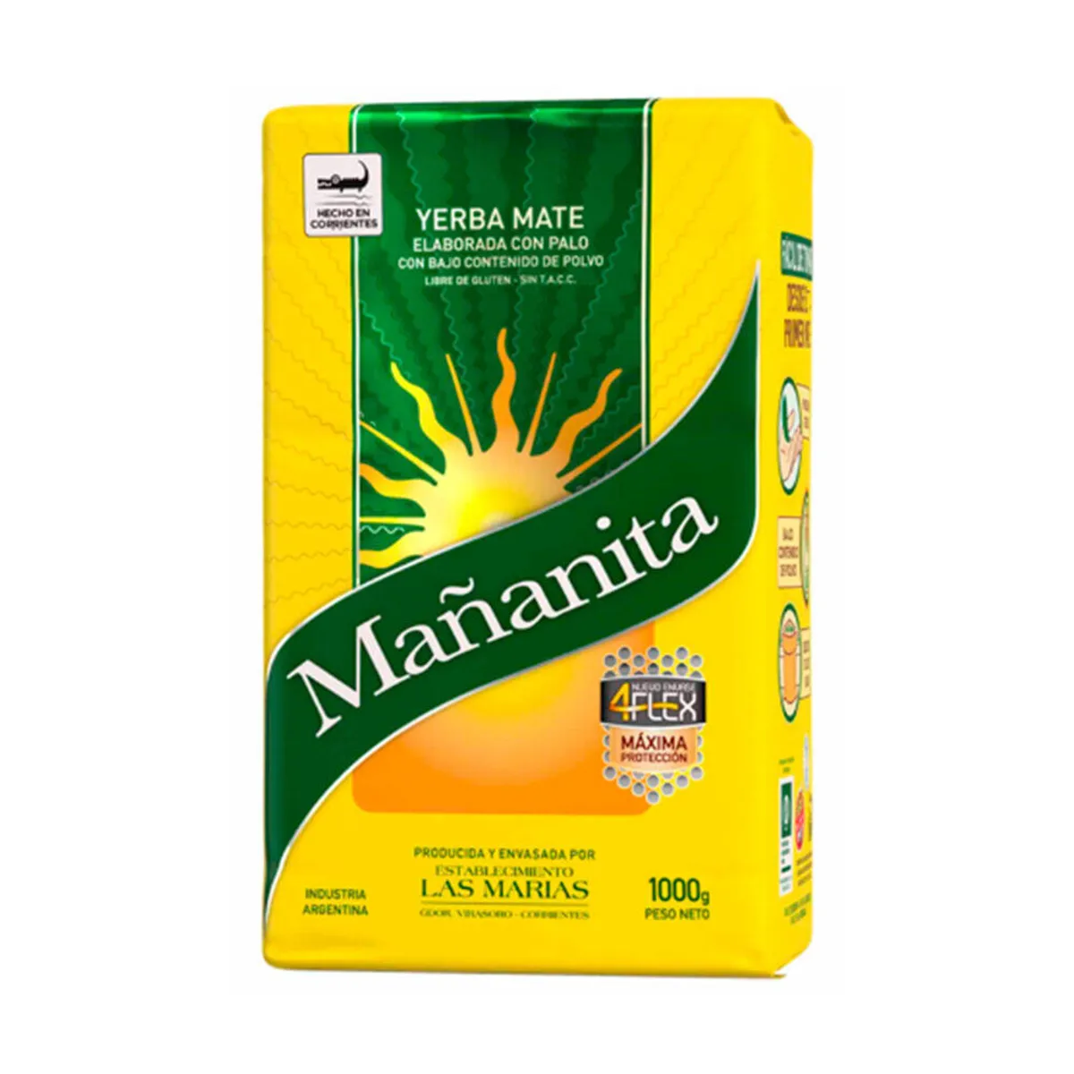 Yerba mate Mañanita bajo polvo 4flex 1 kg.