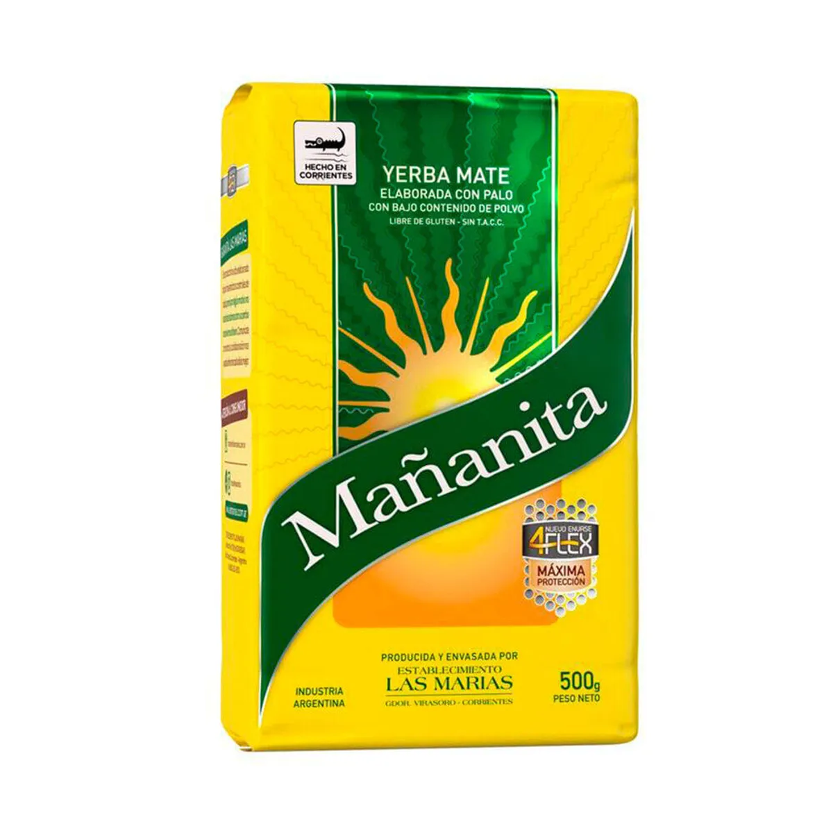 Yerba mate Mañanita bajo polvo 4flex 500 g.