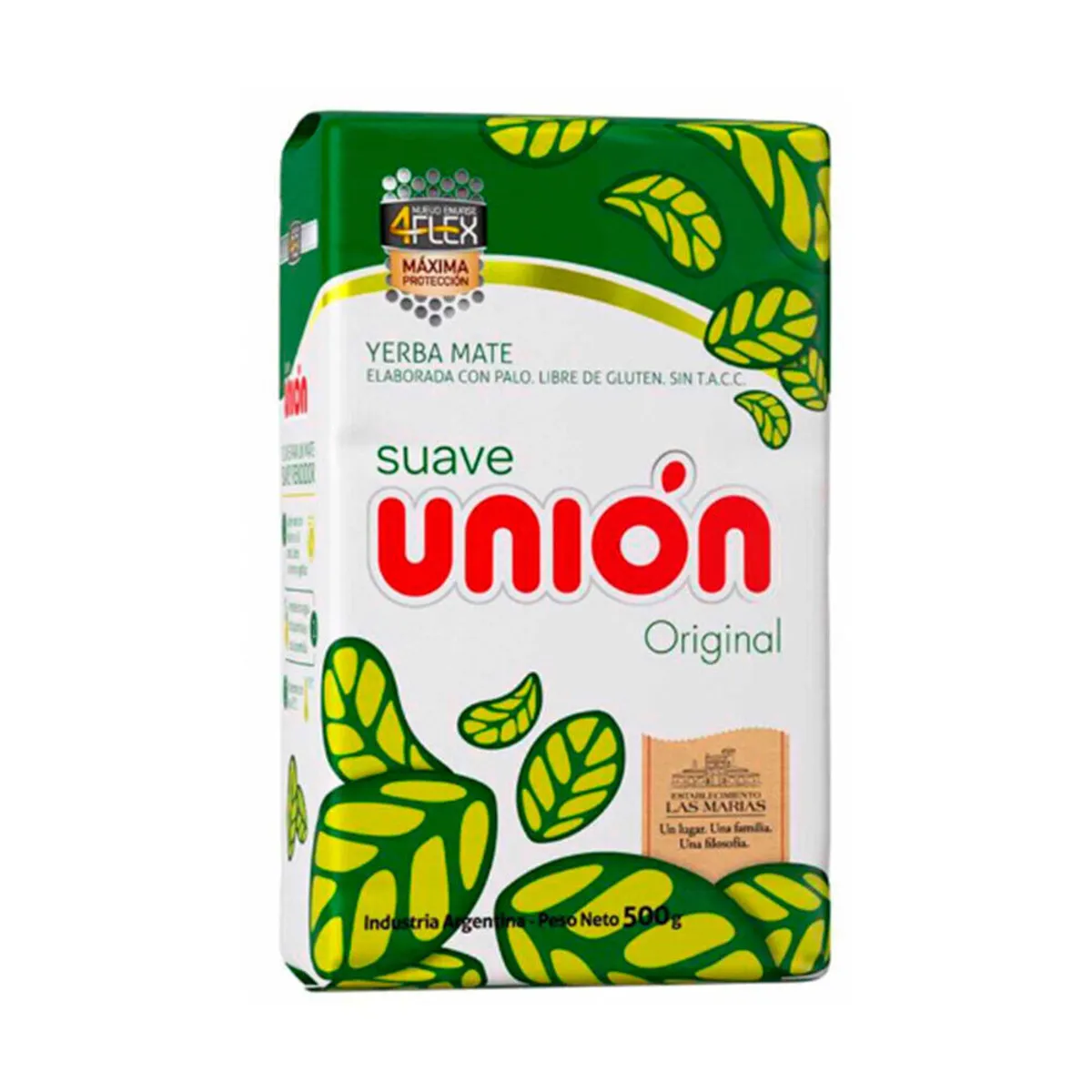 Yerba mate Union suave origen controlado 4flex 500 g.