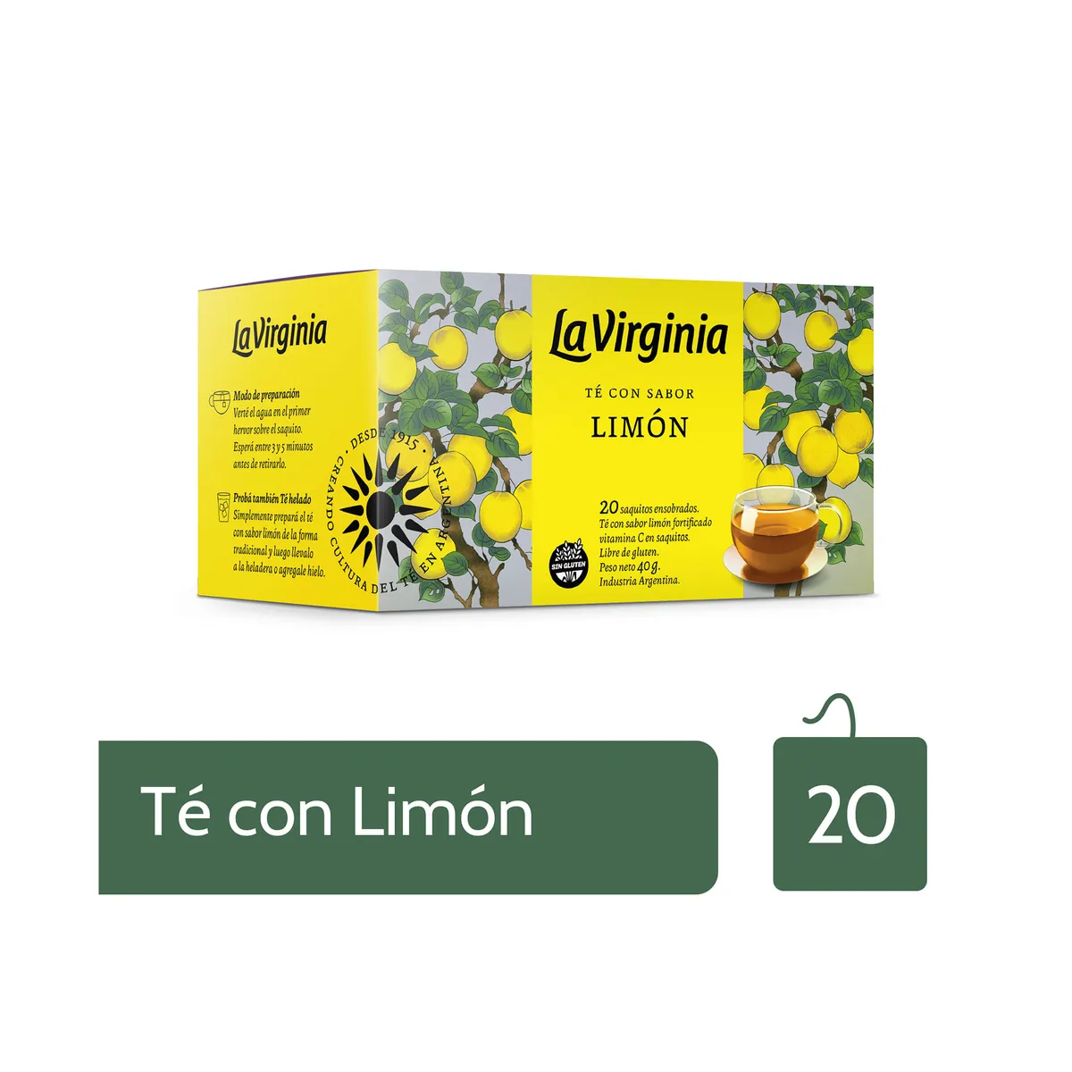 Té La Virginia con limón saquitos en sobres x 20 uni