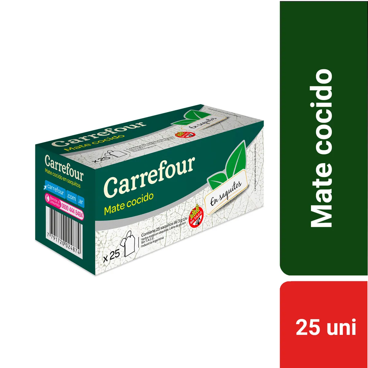 Mate cocido en saquitos Carrefour sin TACC x 25 un.