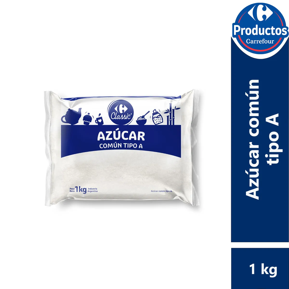 Azúcar común Carrefour classic tipo A en bolsa 1 kg.