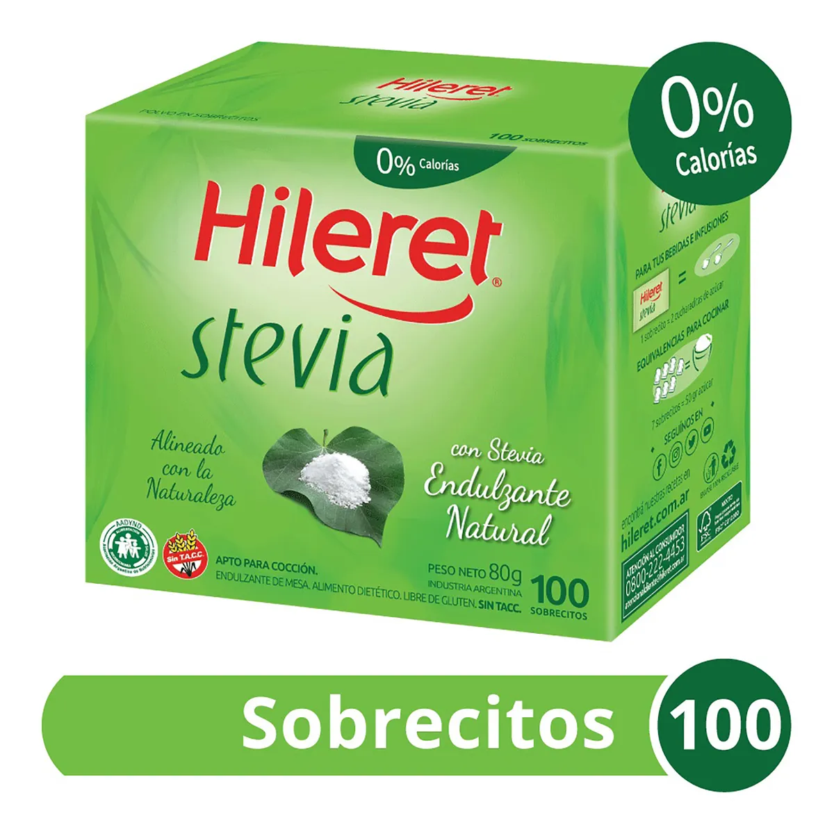 Edulcorante en sobres Hileret con stevia 100 u.